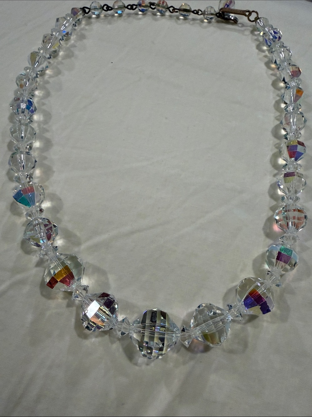 Vintage- Laguna B Clear Crystal Necklace with Iridescent Rainbow Flash